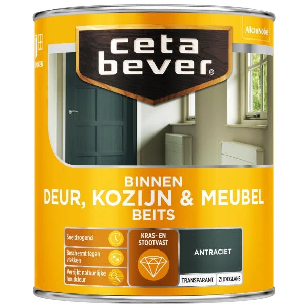 Cetabever Binnenbeits Deur, Kozijn & Meubel Transparant Zijdeglans, Antraciet - 750 Ml
