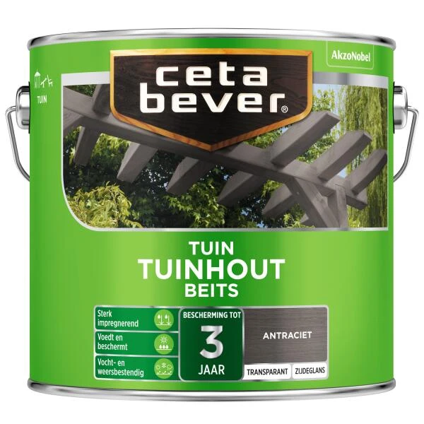 Cetabever Tuinbeits Tuinhout Transparant, Antraciet - 2,5 L 1 Cetabever Tuinbeits Tuinhout Transparant, Antraciet - 2,5 L